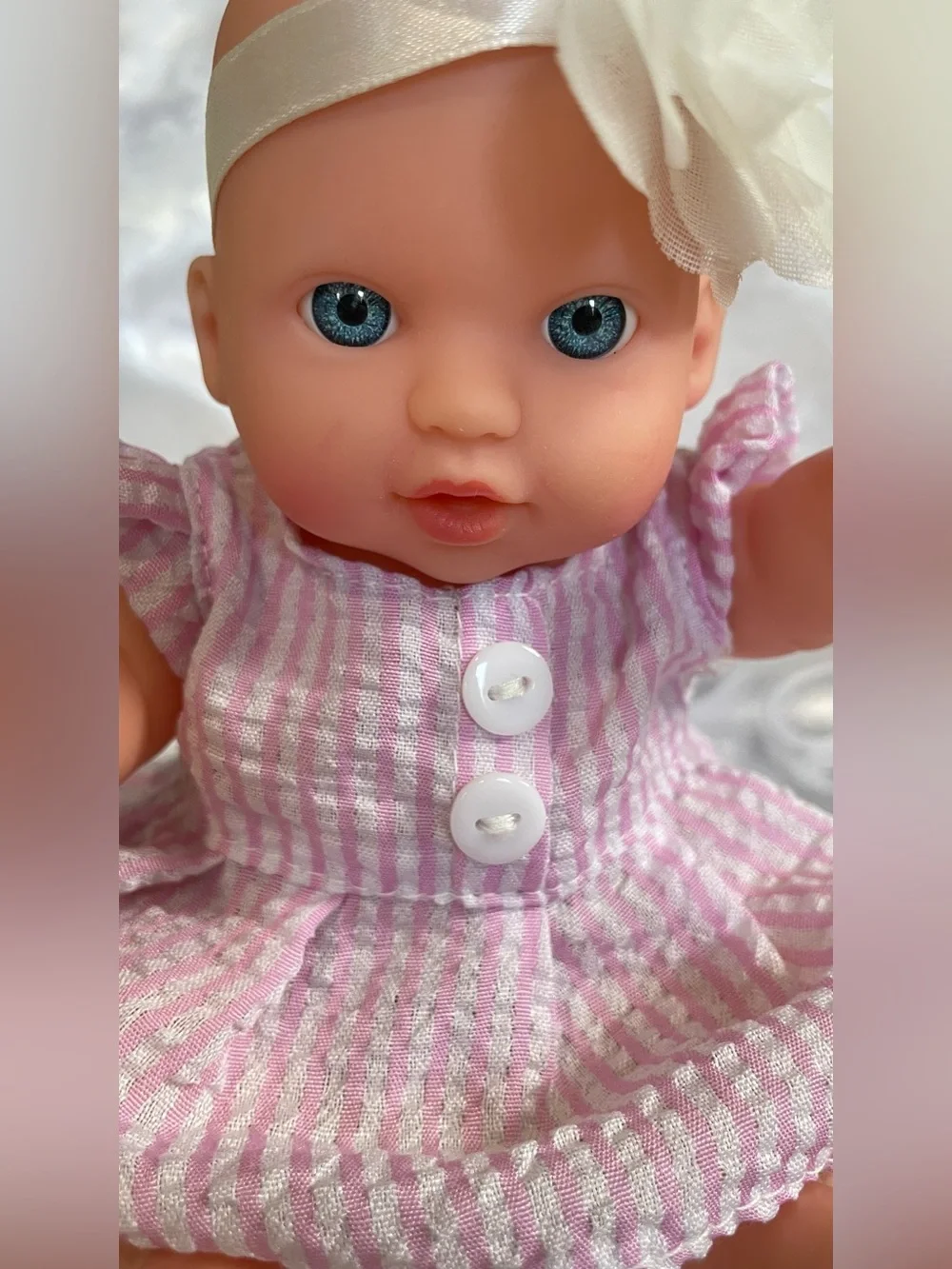 Cute 7” Baby Doll Pink Dress Blue Eyes Movable Arms Legs